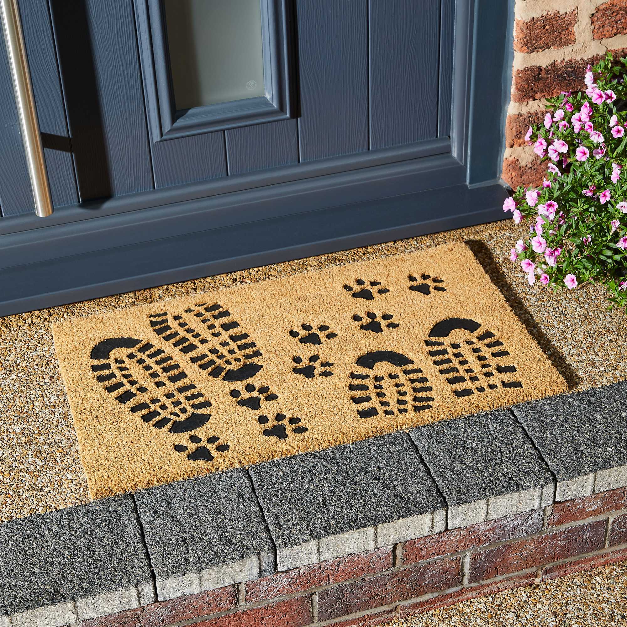 Footprints Embossed Coir Doormats In Natural